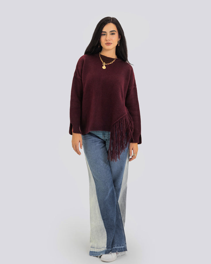 The Fringe Drift Pullover-Burgundy