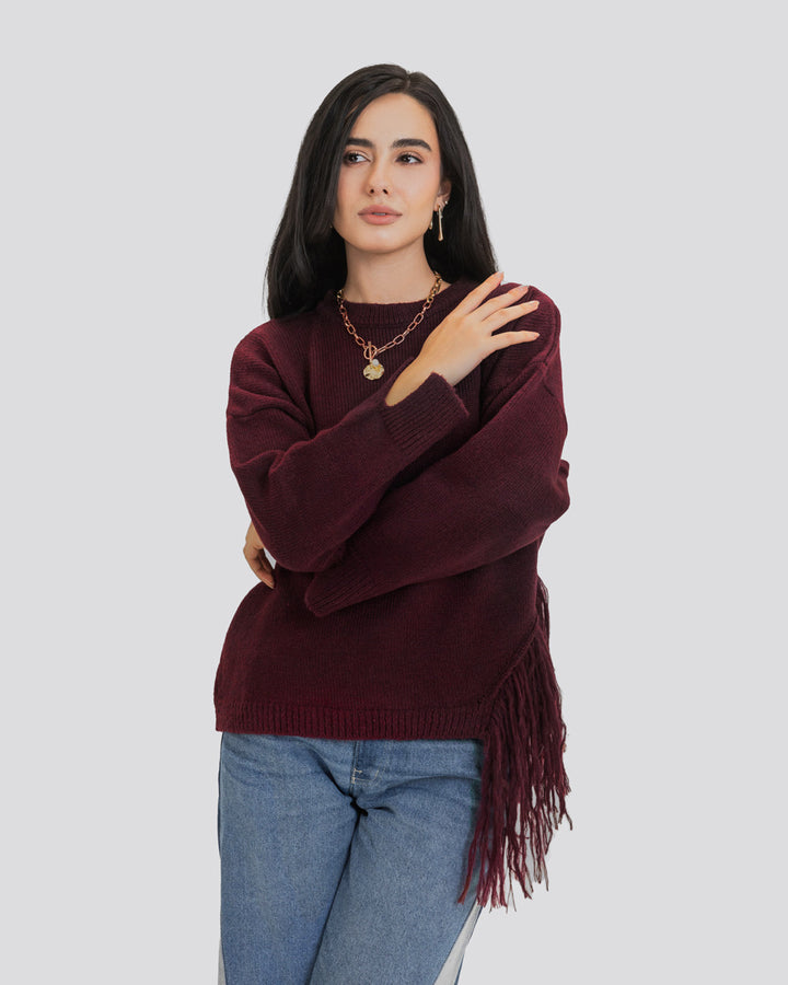 The Fringe Drift Pullover-Burgundy