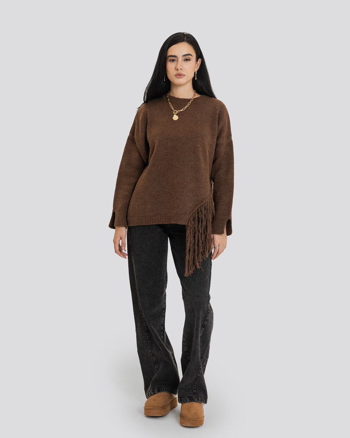 The Fringe Drift Pullover-Brown