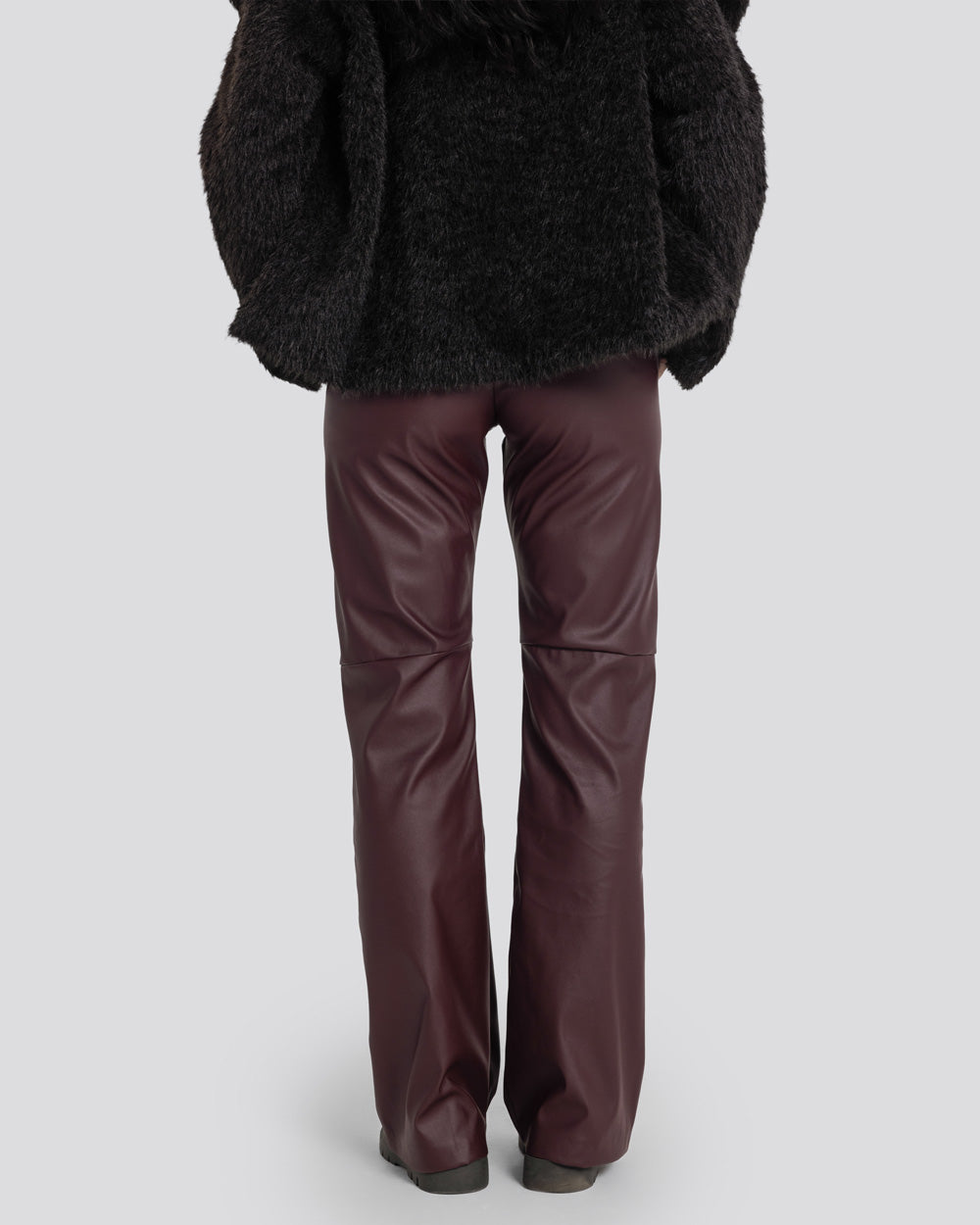Flare Leather Pants-Burgundy