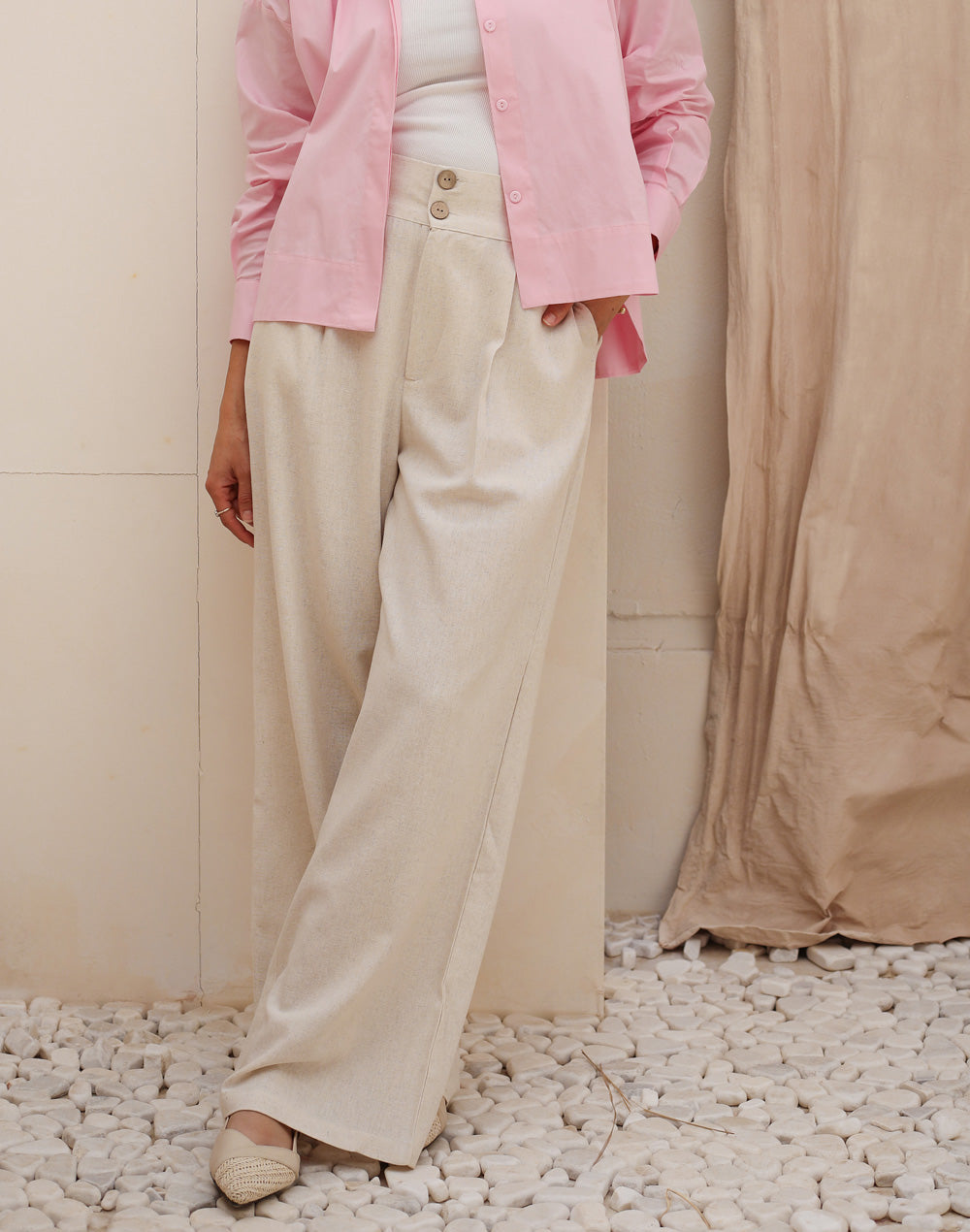 Wide Linen Pants - Beige