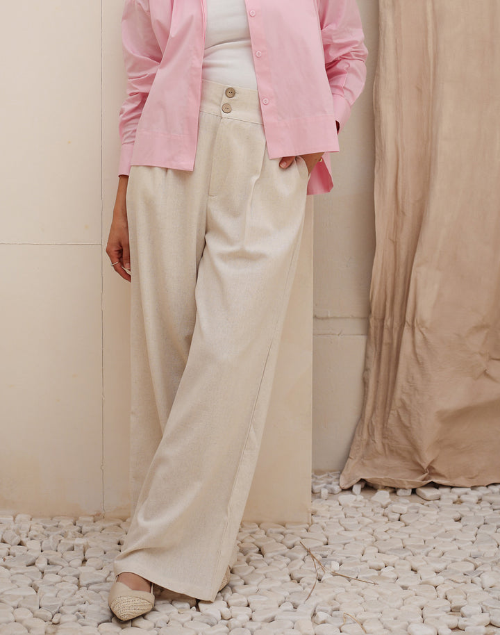 Wide Linen Pants - Beige