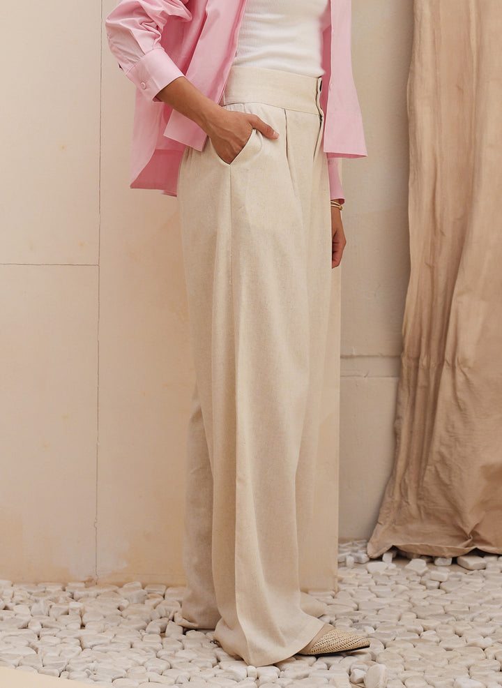 Wide Linen Pants - Beige