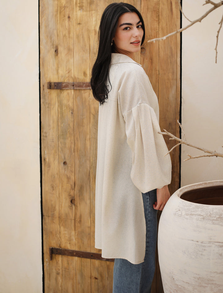 Linen Rhinestone shirt - Beige