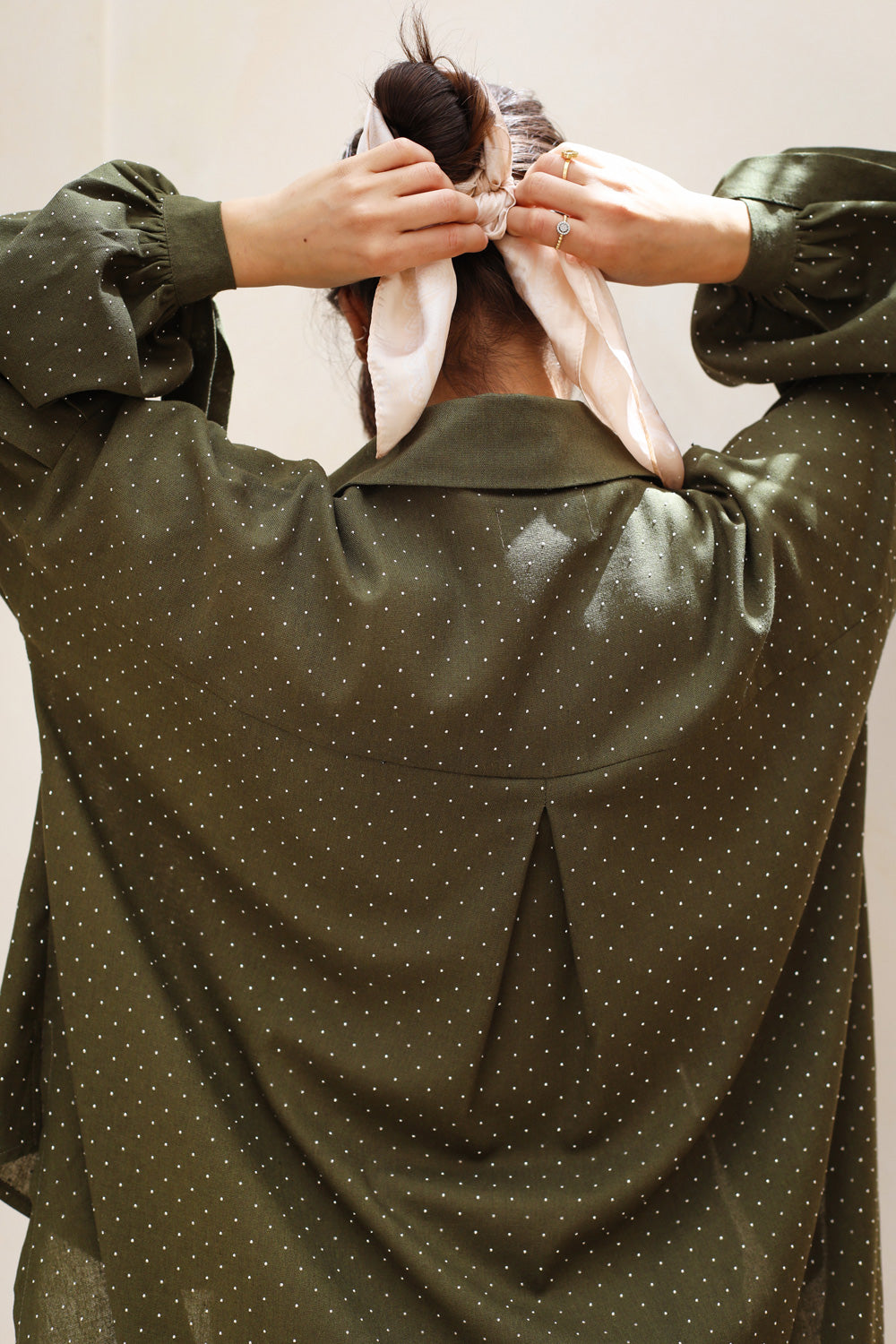 Linen Rhinestone shirt - Olive