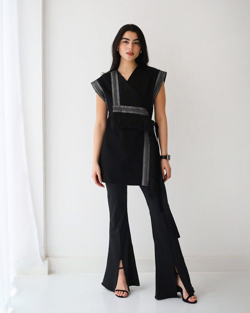 Flare Pants with Slit - Black