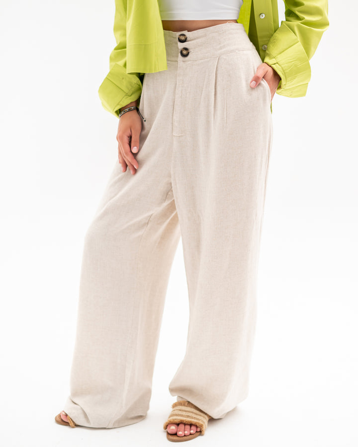 Wide Linen Pants - Beige