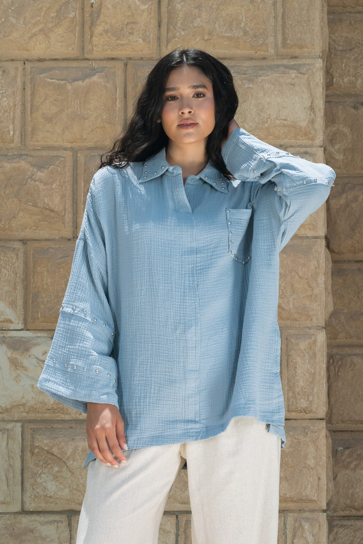 Studs Top - Baby Blue