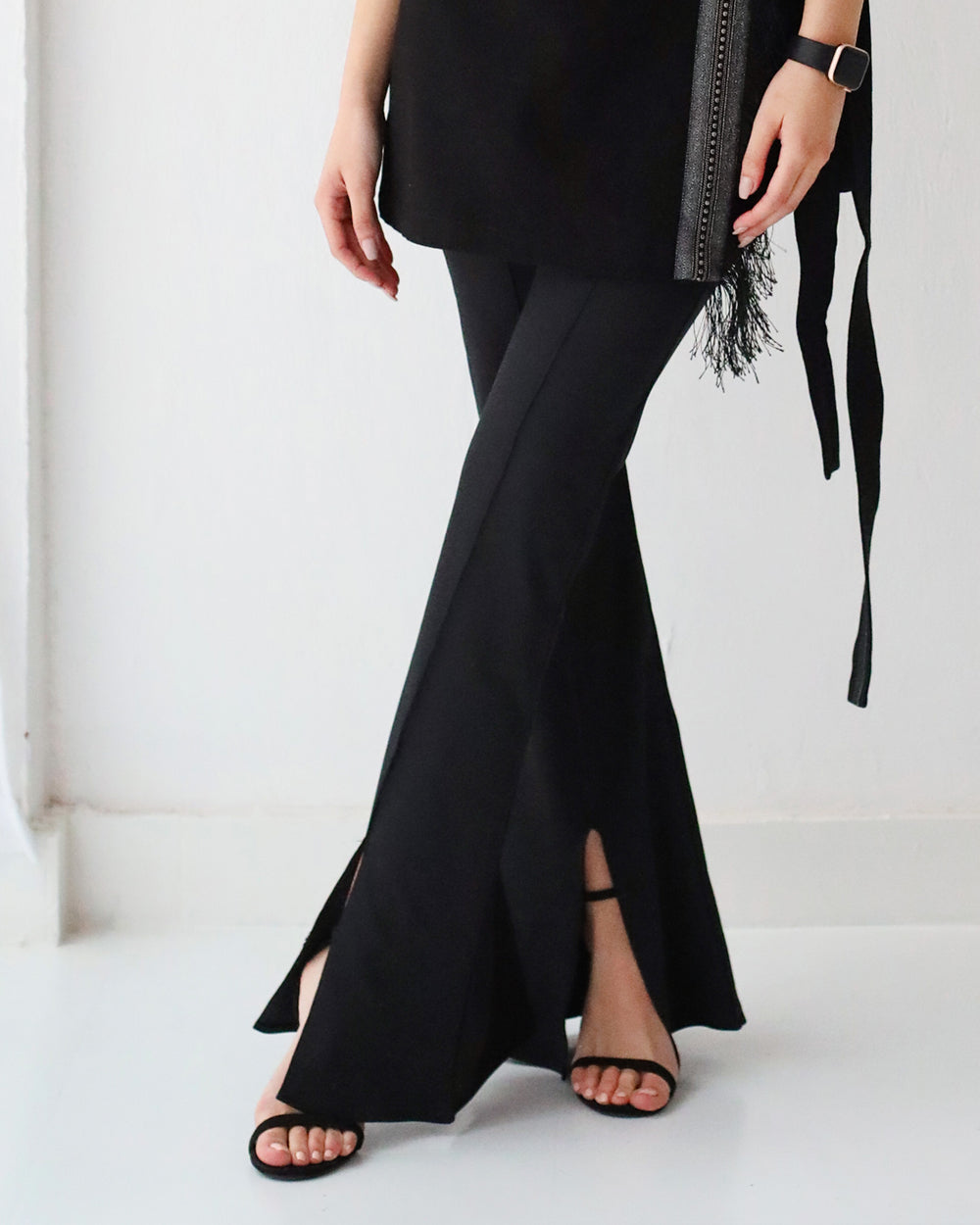 Flare Pants with Slit - Black
