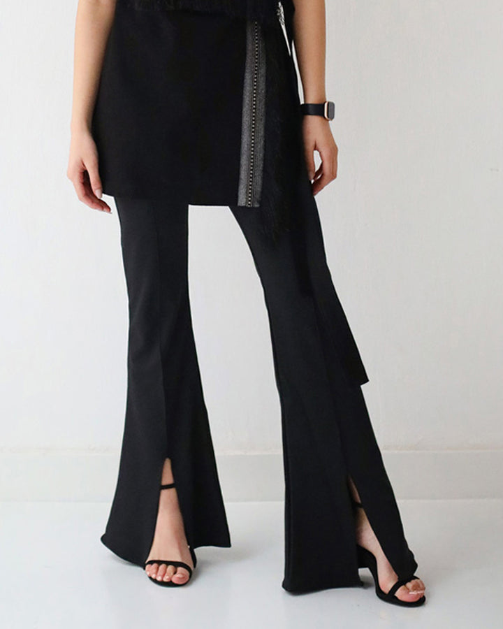 Flare Pants with Slit - Black