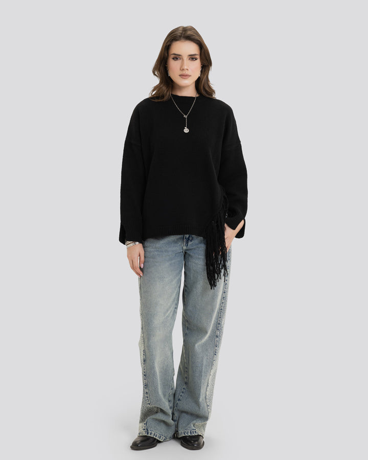 The Fringe Drift Pullover-Black