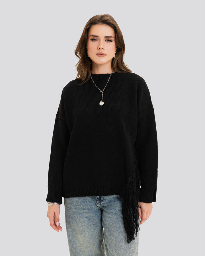 The Fringe Drift Pullover-Black