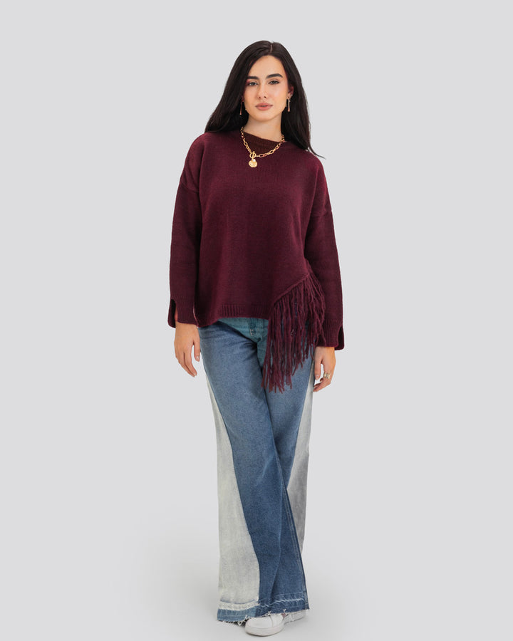 The Fringe Drift Pullover-Burgundy