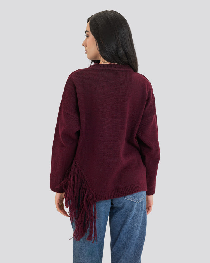 The Fringe Drift Pullover-Burgundy