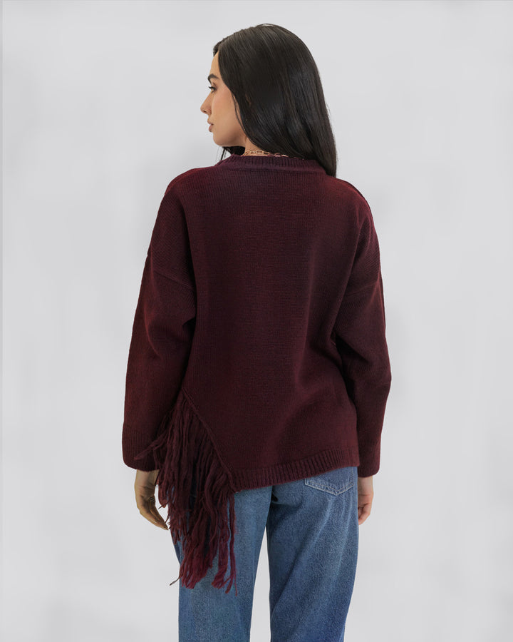 The Fringe Drift Pullover-Burgundy