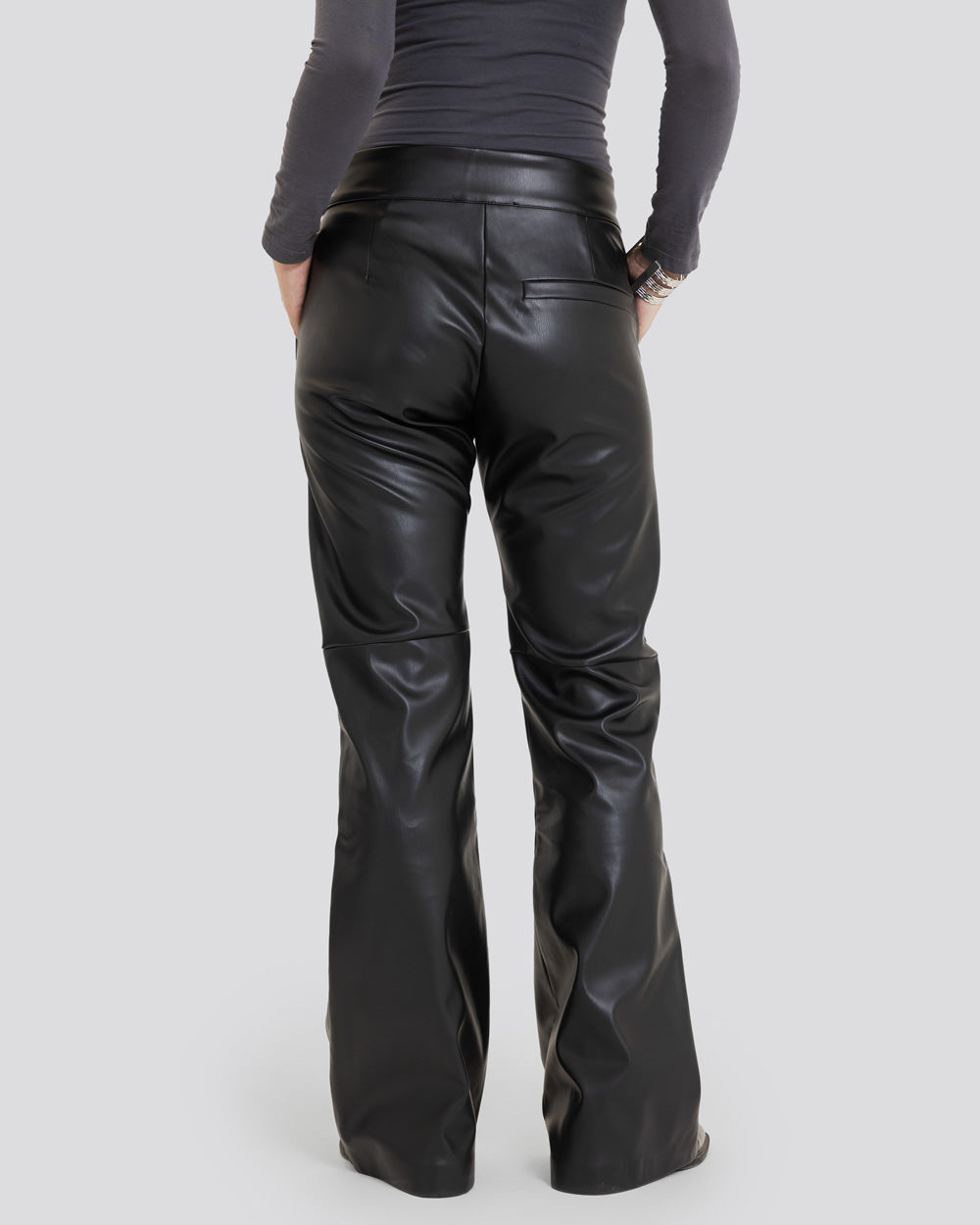 Flare Leather Pants-Black