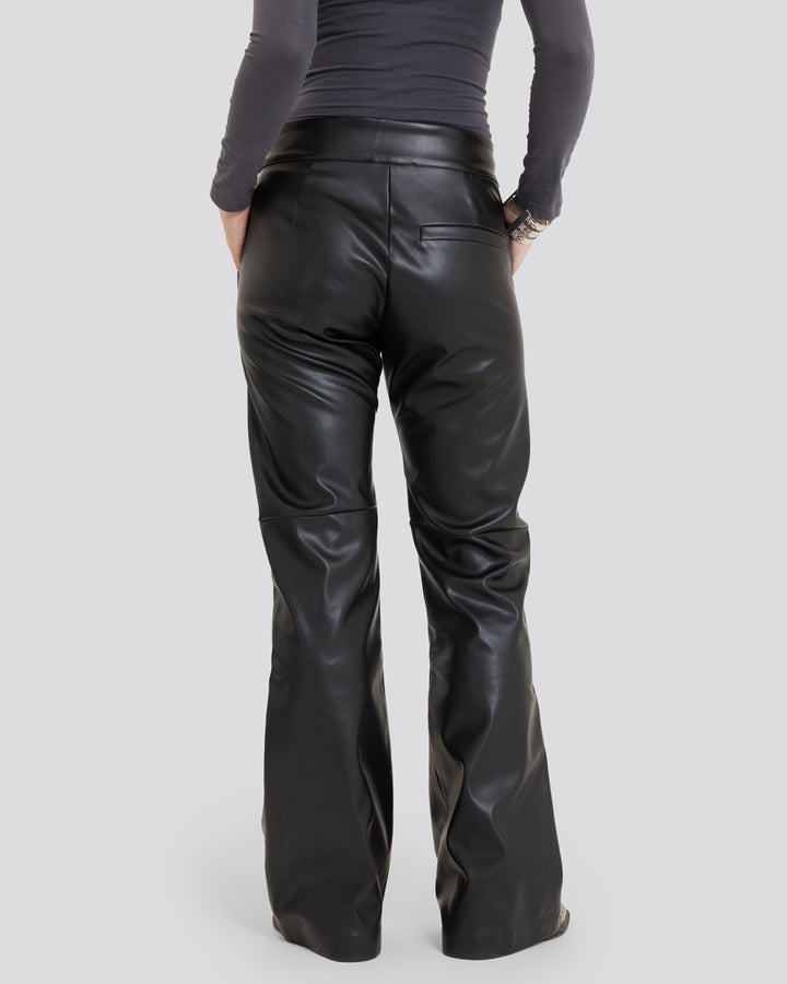 Flare Leather Pants-Black