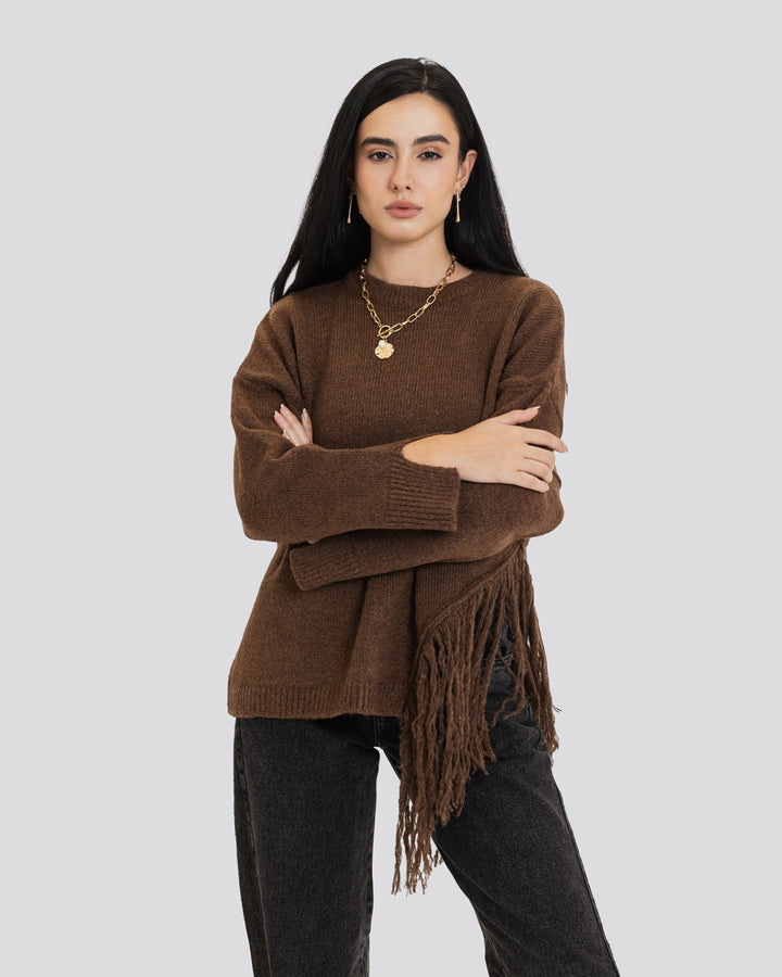 The Fringe Drift Pullover-Brown