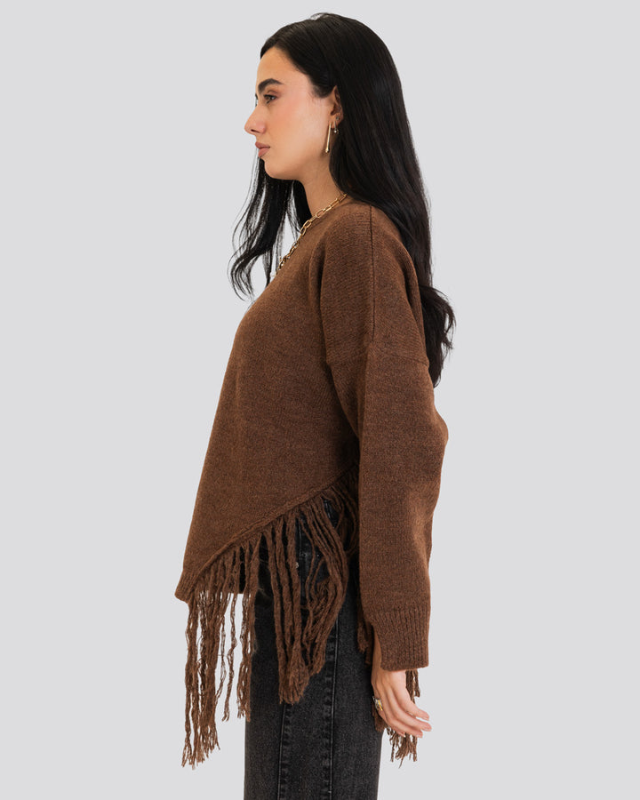 The Fringe Drift Pullover-Brown