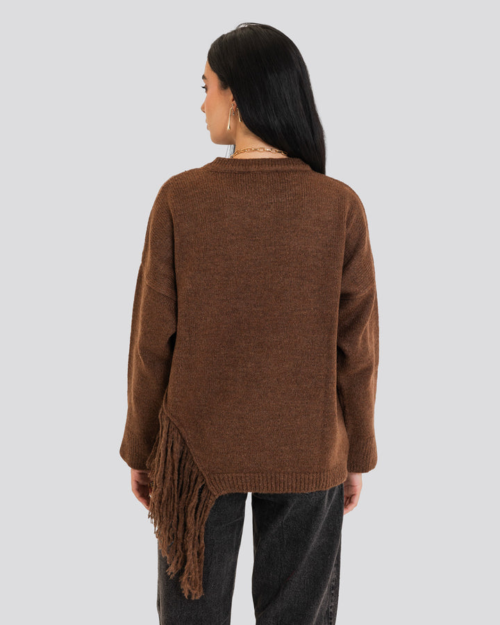 The Fringe Drift Pullover-Brown