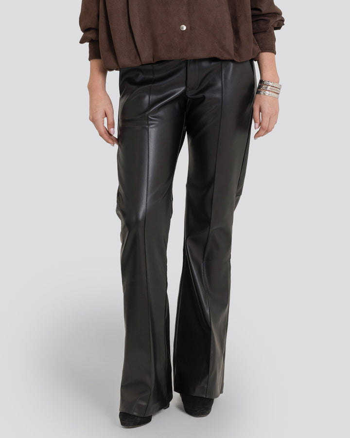 Flare Leather Pants-Black