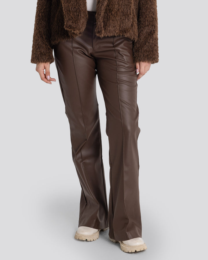 Flare Leather Pants-Brown