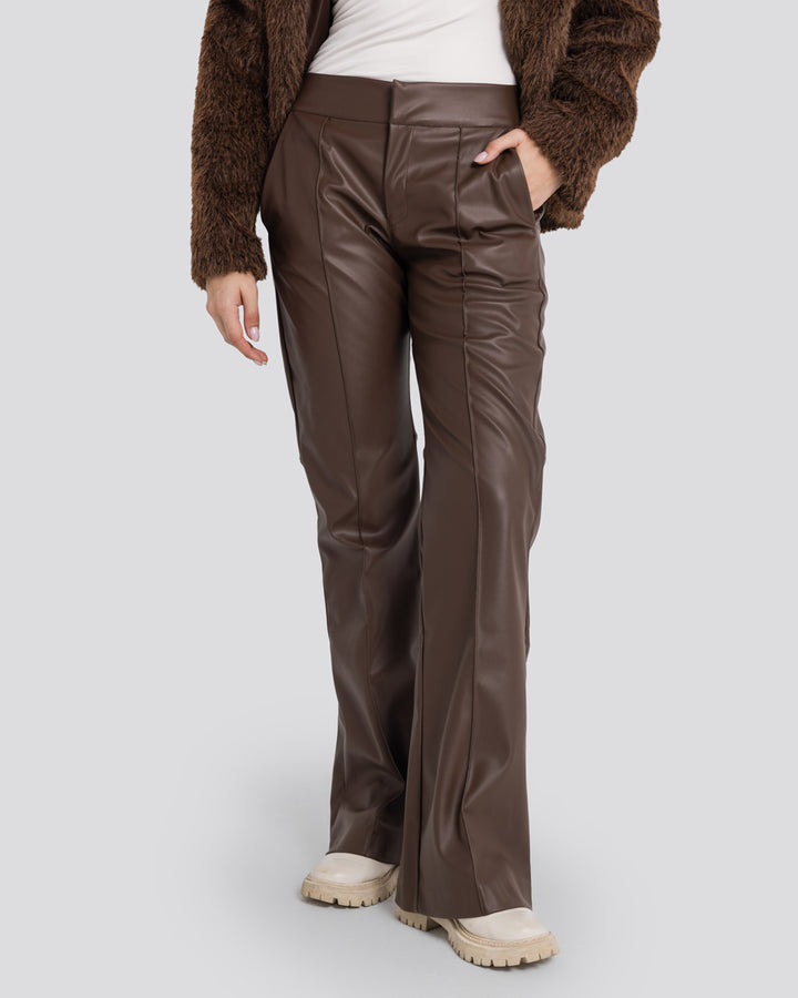 Flare Leather Pants-Brown