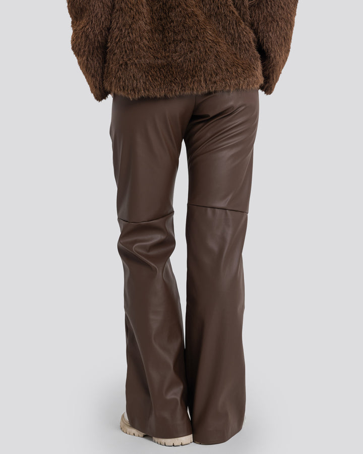 Flare Leather Pants-Brown