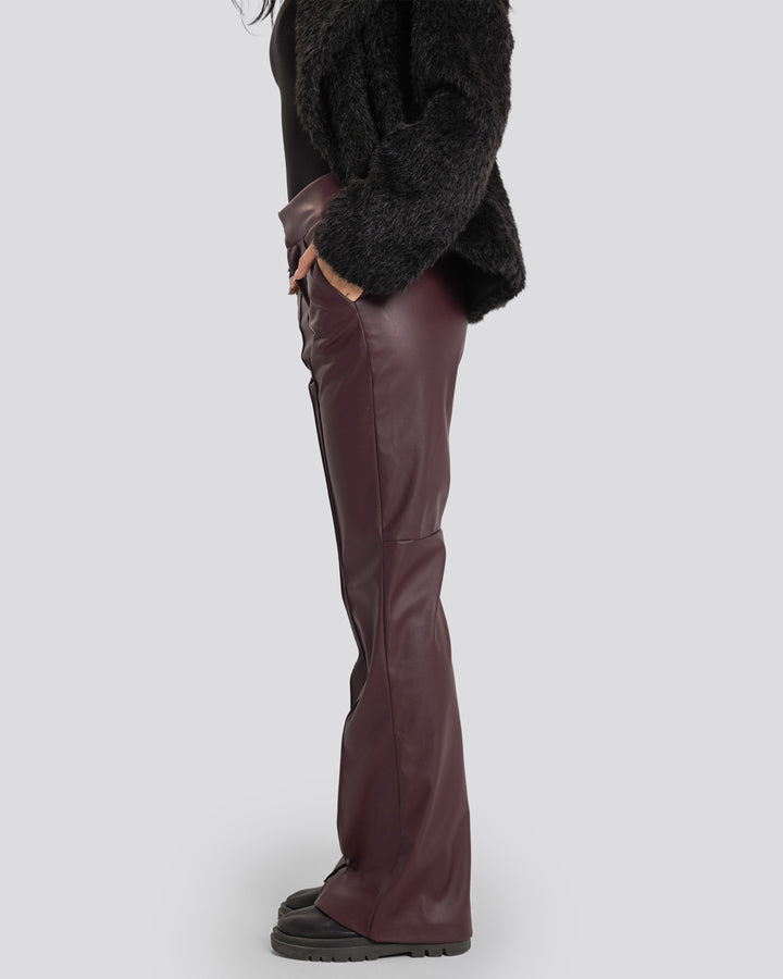 Flare Leather Pants-Burgundy