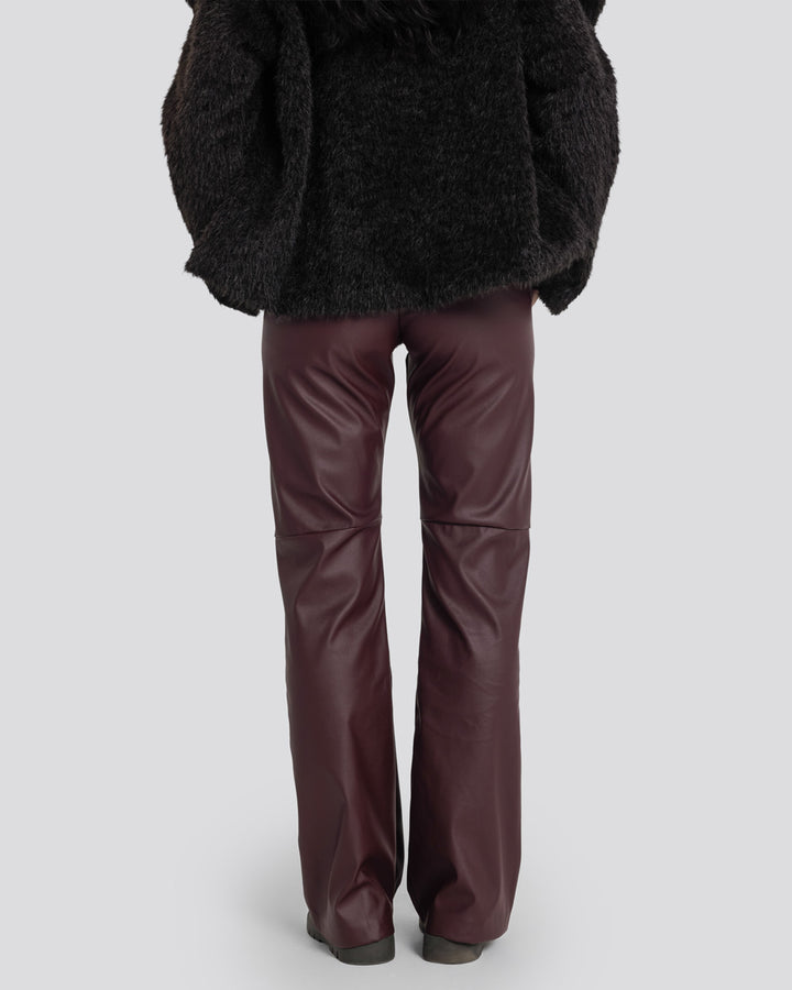 Flare Leather Pants-Burgundy