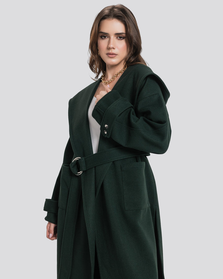The Hooded Cardigan-Dark Green