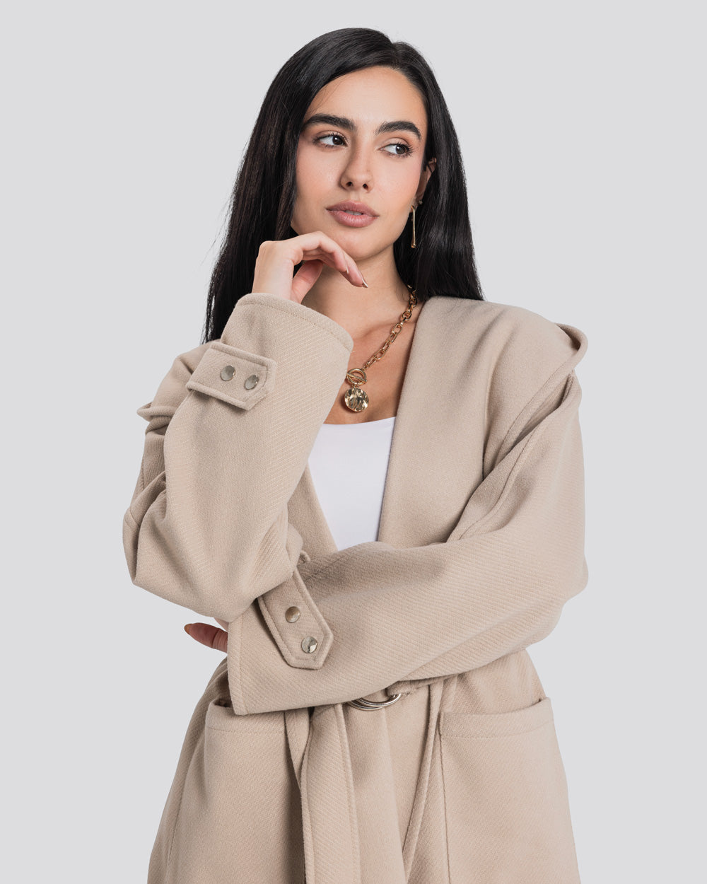 The Hooded Cardigan-Beige