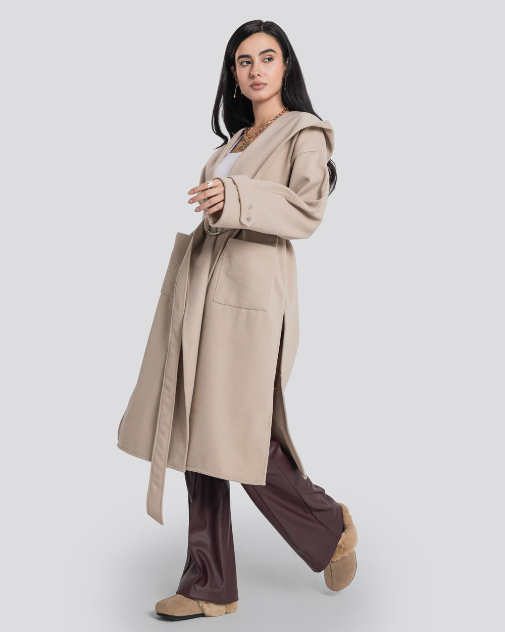 The Hooded Cardigan-Beige