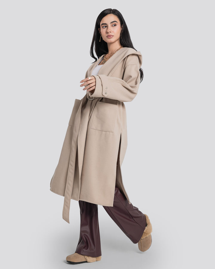 The Hooded Cardigan-Beige