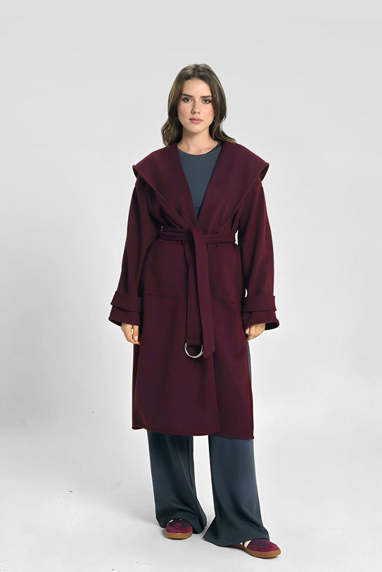 The Hooded Cardigan-Burgundy