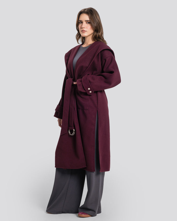 The Hooded Cardigan-Burgundy