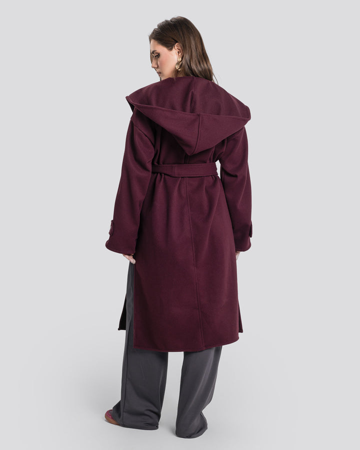 The Hooded Cardigan-Burgundy