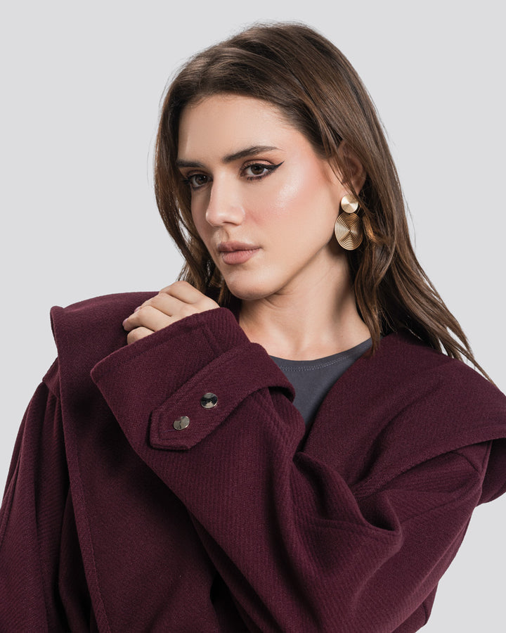 The Hooded Cardigan-Burgundy