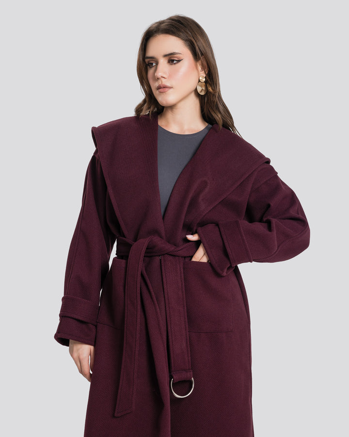 The Hooded Cardigan-Burgundy