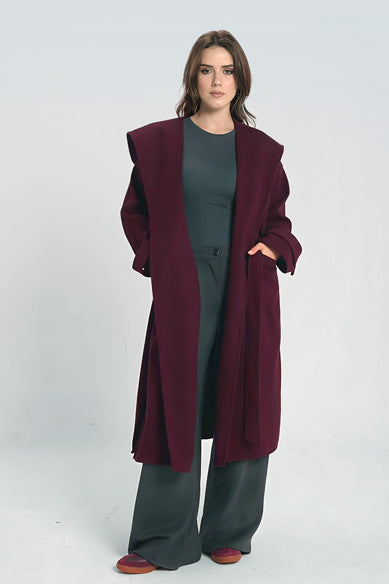 The Hooded Cardigan-Burgundy
