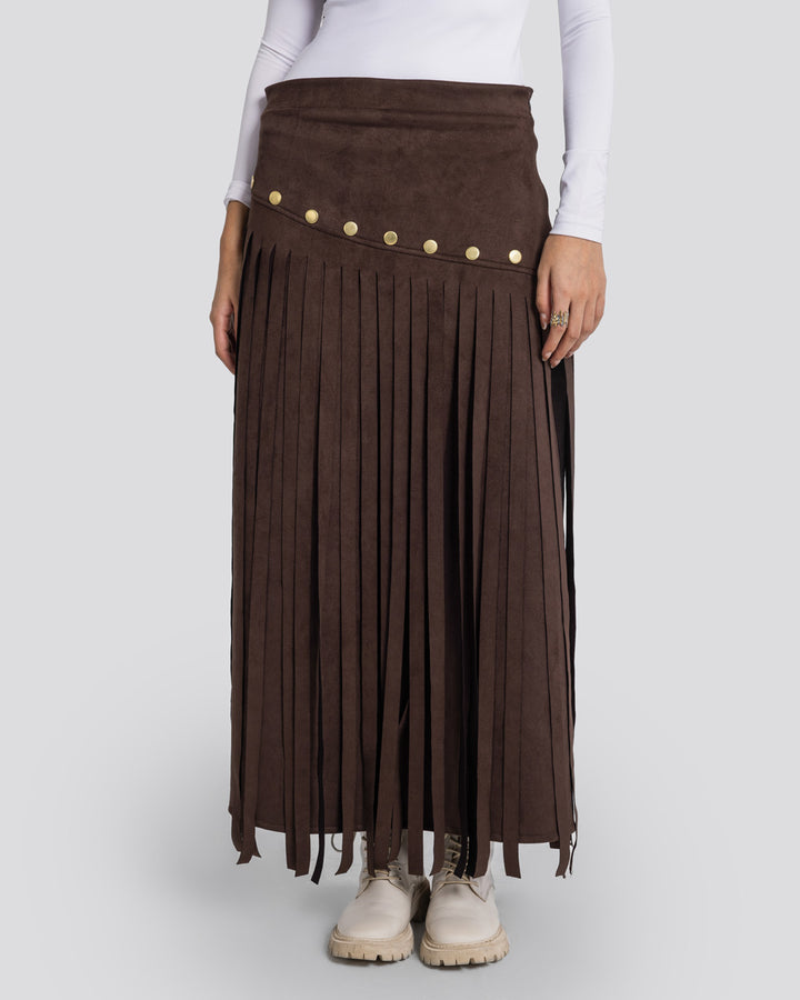 Rebel Fringes Skirt-Brown