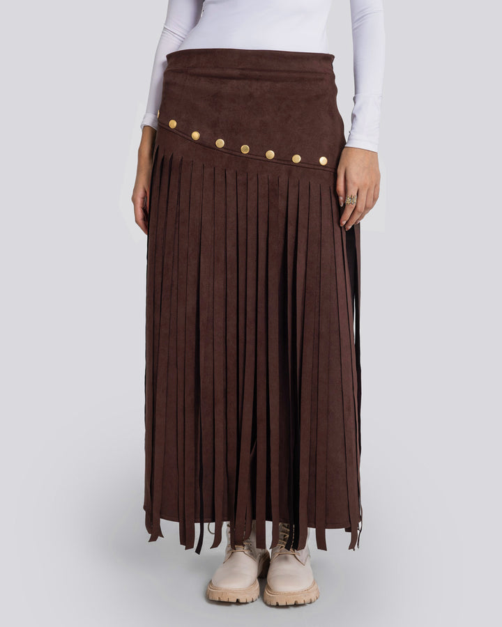 Rebel Fringes Skirt-Brown