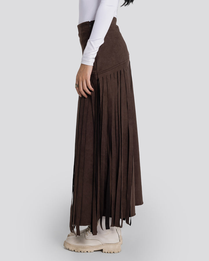 Rebel Fringes Skirt-Brown