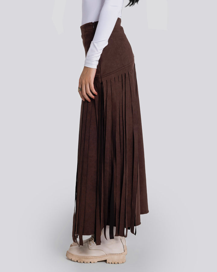 Rebel Fringes Skirt-Brown