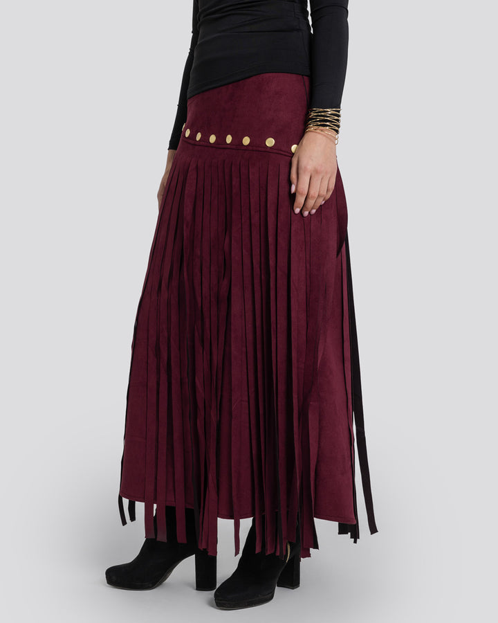 Rebel Fringes Skirt-Burgundy