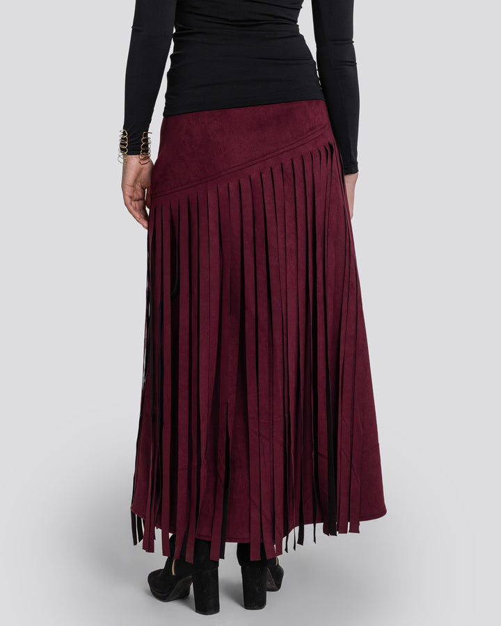 Rebel Fringes Skirt-Burgundy