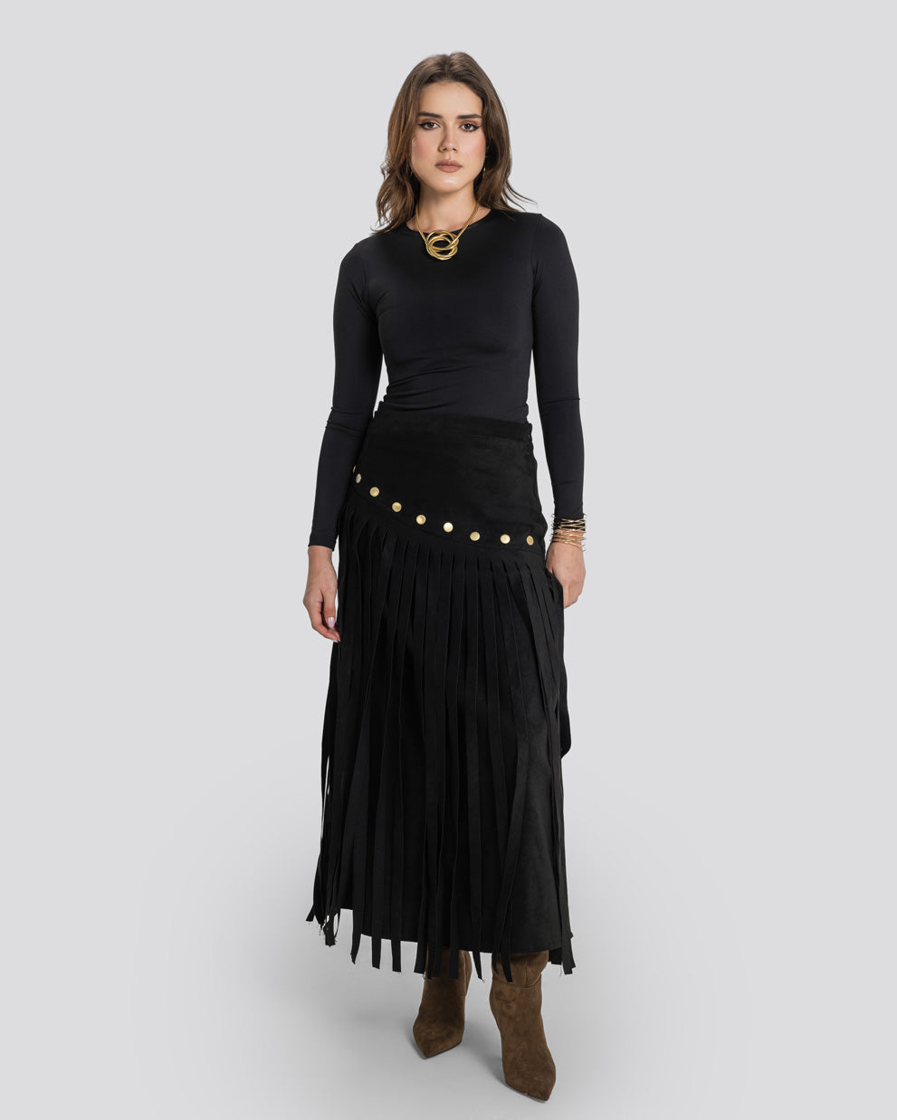 Rebel Fringes Skirt-Black