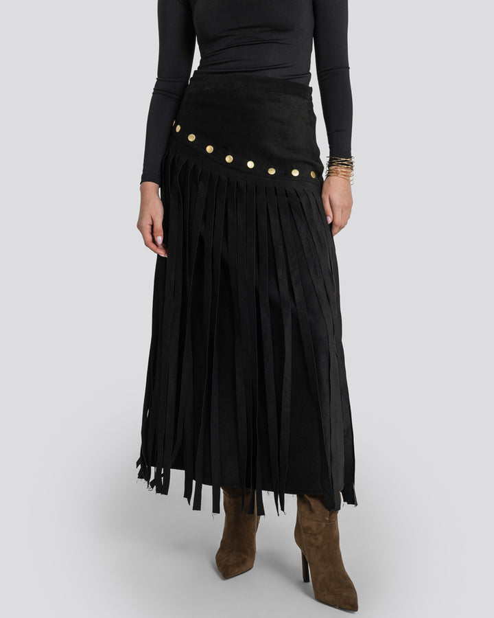 Rebel Fringes Skirt-Black