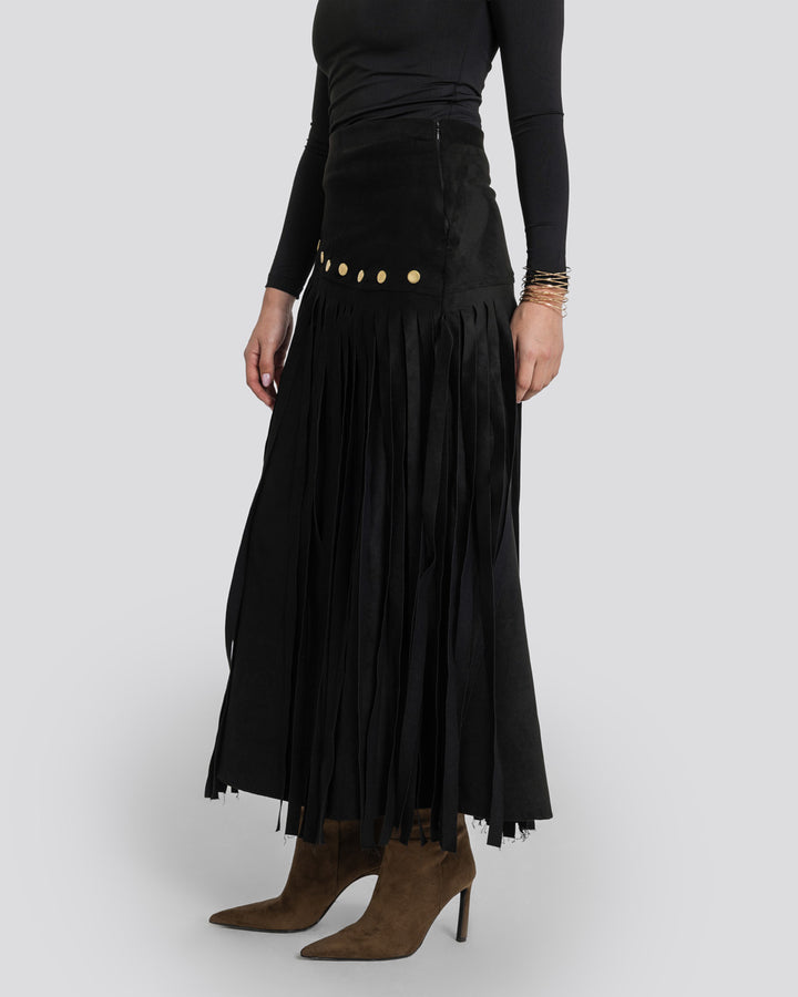 Rebel Fringes Skirt-Black