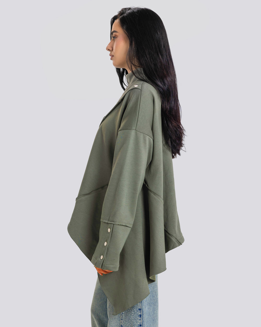 Asymmetric Edit Sweatshirt-Olive